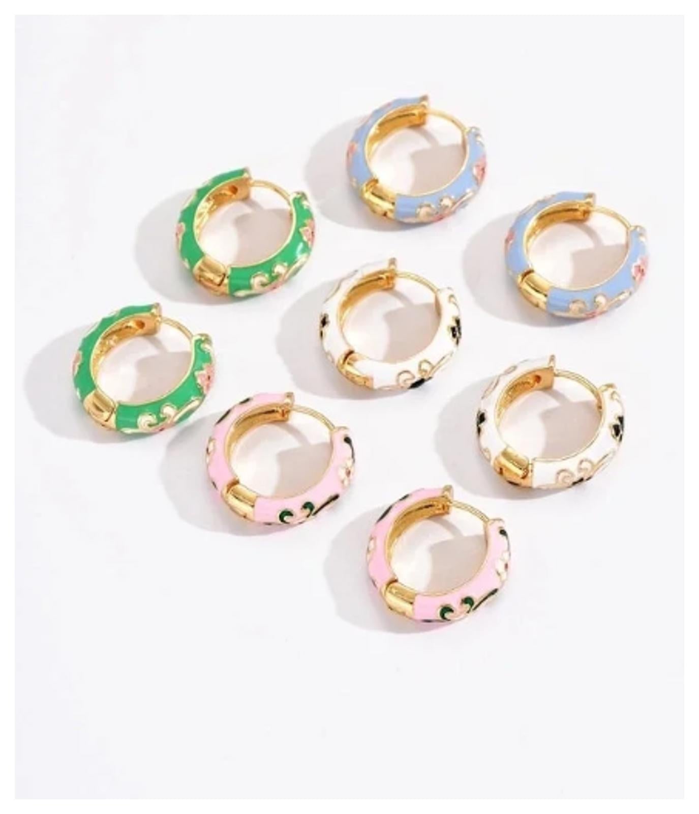 Light Pink flower enamel - Earrings - Gold - .67"