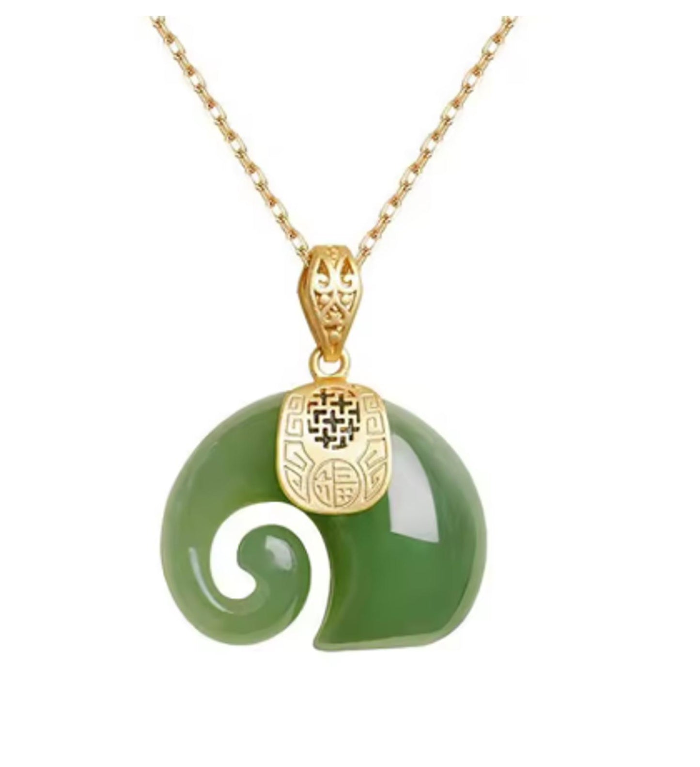 Natural green jade - Necklace - Gold - 18"