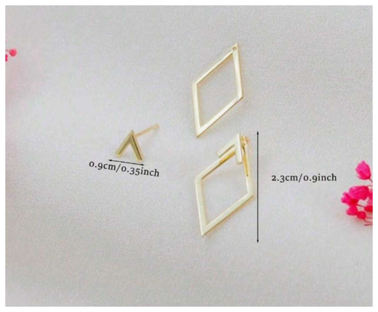 Front-and-Back diamond shaped - Earrings - Gold - 2.3cm