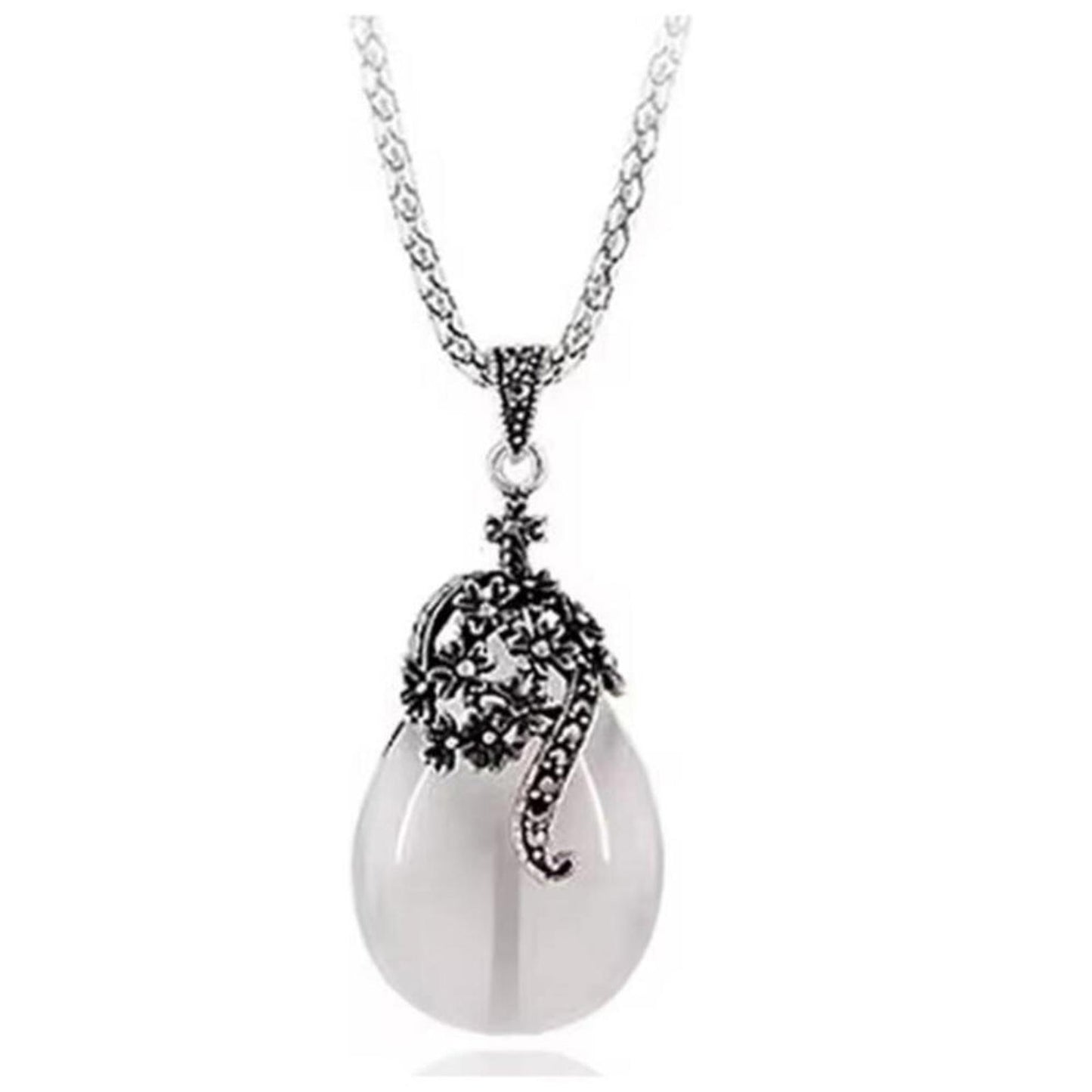 Cat's Eye necklace - silver - CZs - 20"
