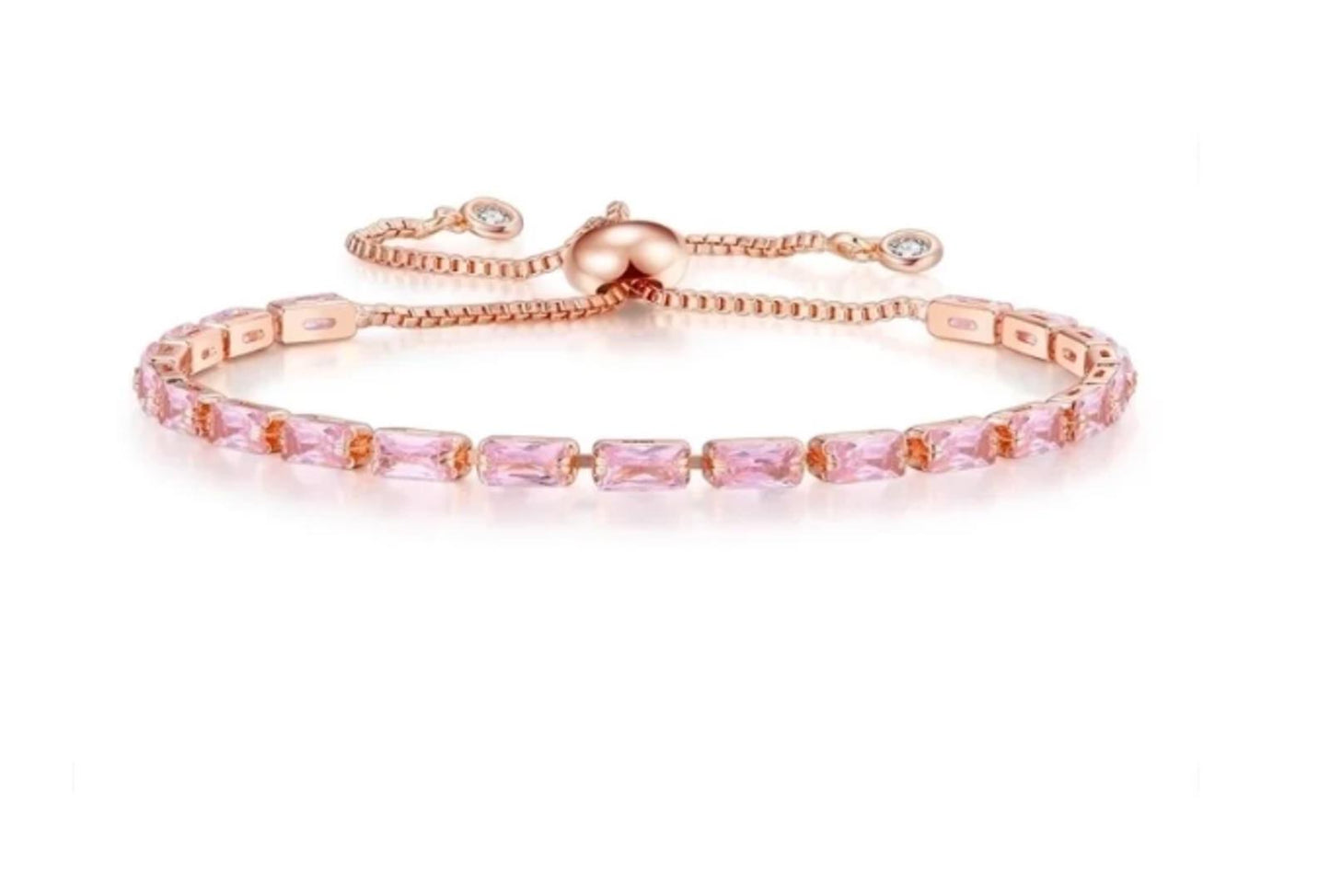 Pink baguette tennis - Bracelet - Rose Gold - CZs - adjustable