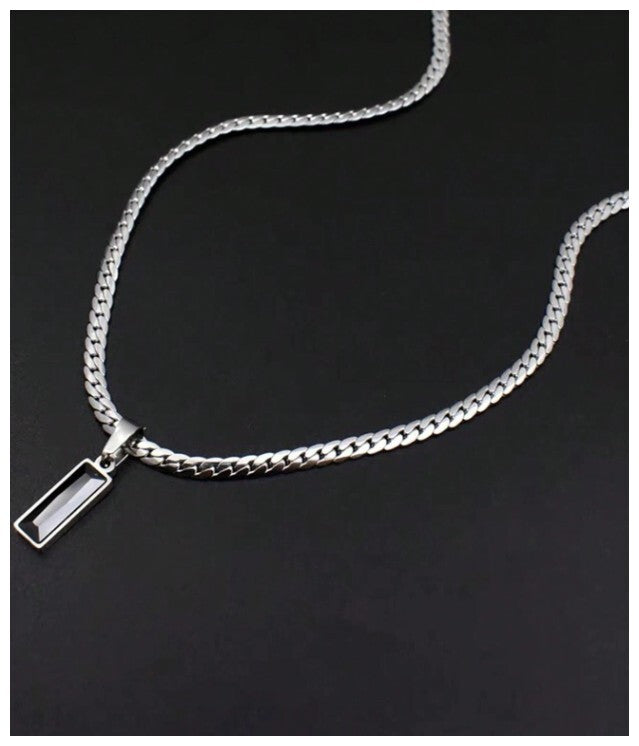 Black rectangle flat chain - Necklace - Silver - 20"