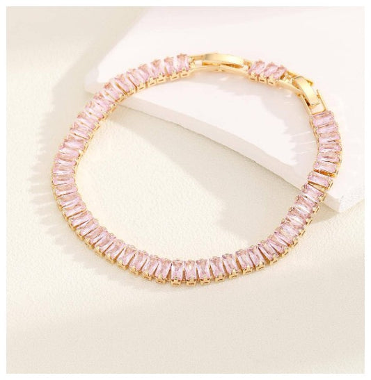 Pink baguette tennis - Bracelet - Gold - CZs - 7-8.5"