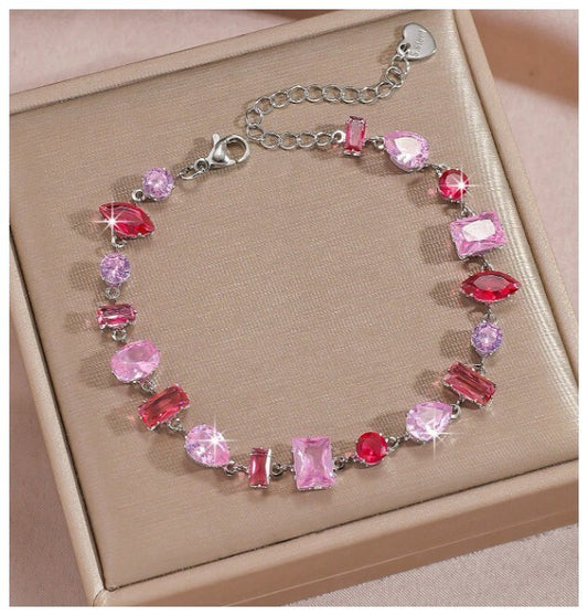 Pink multi stone - Bracelet - Silver - CZs - 7-9"