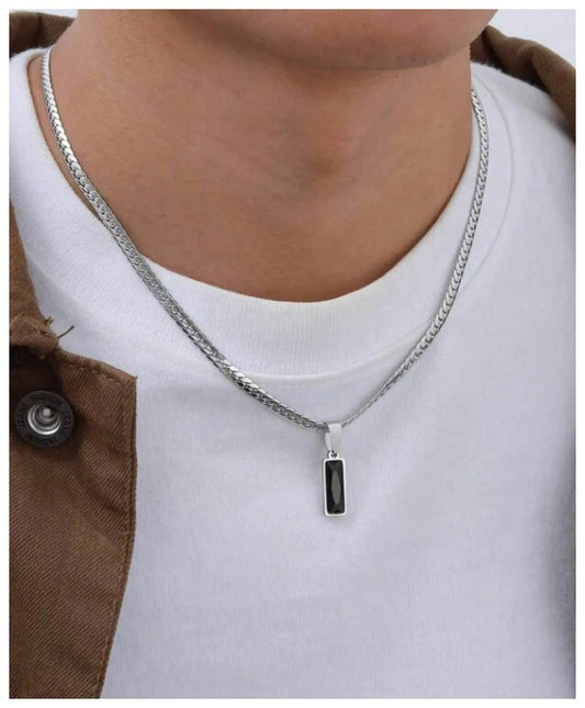 Black rectangle flat chain - Necklace - Silver - 20"