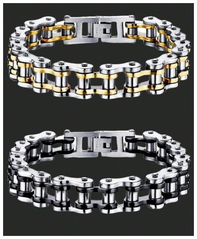 black accent bike chain style - Bracelet - Stainless Steel - 8.5"