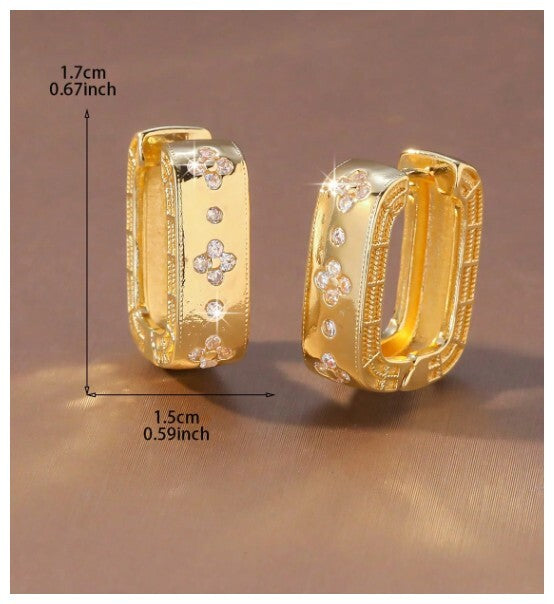 Clover accent hoops - Earrings - Gold - CZs - .7"