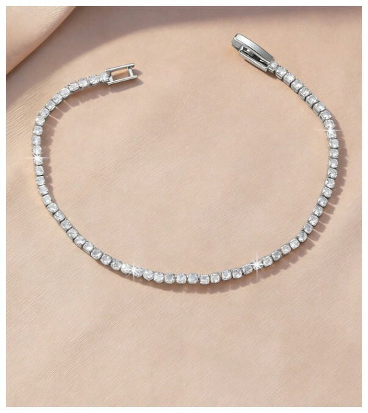 Sparkly round tennis - Bracelet - Silver - CZs - 3mm 7-8.5"