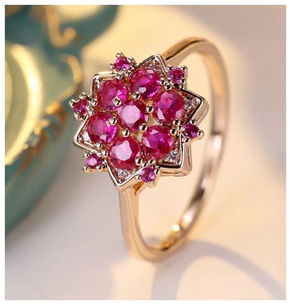 Fuschia Sunflower - Ring - Rose Gold - CZs - Size 6