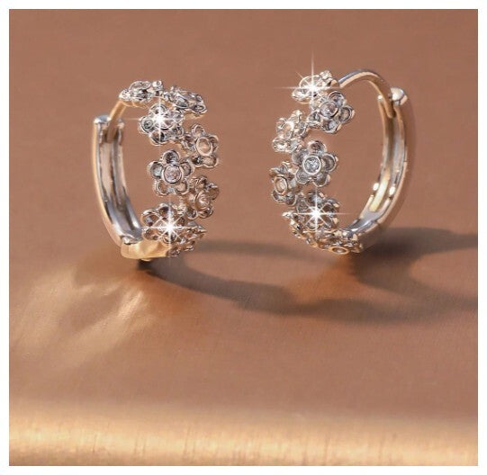 Petite flower hoop - Earrings - Silver - CZs - .5"