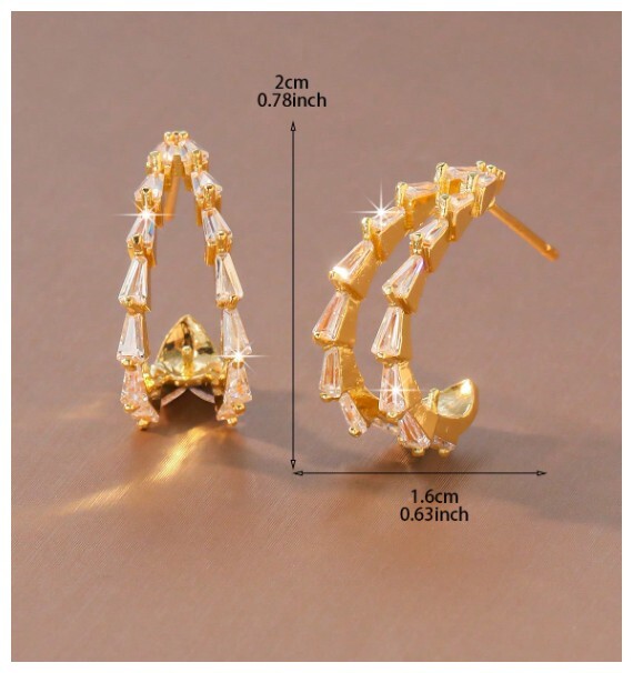Open center baguette - Earrings - Gold - CZs - 1"