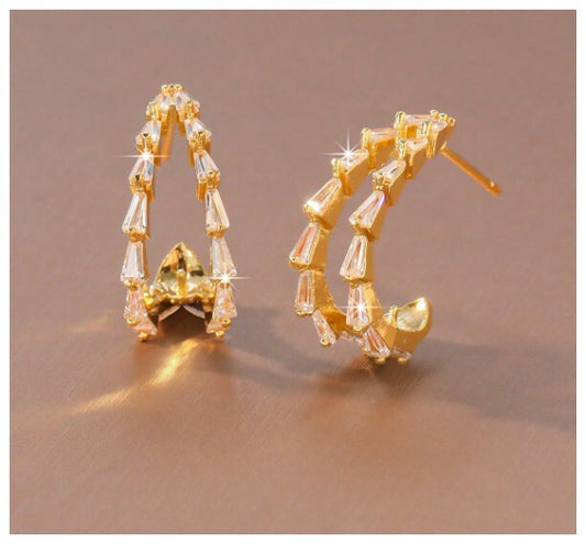 Open center baguette - Earrings - Gold - CZs - 1"