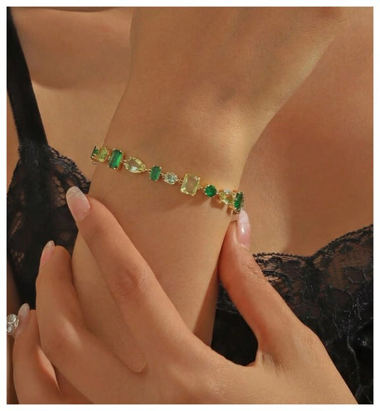 Green multi stone - Bracelet - Gold - CZs - 7-9"