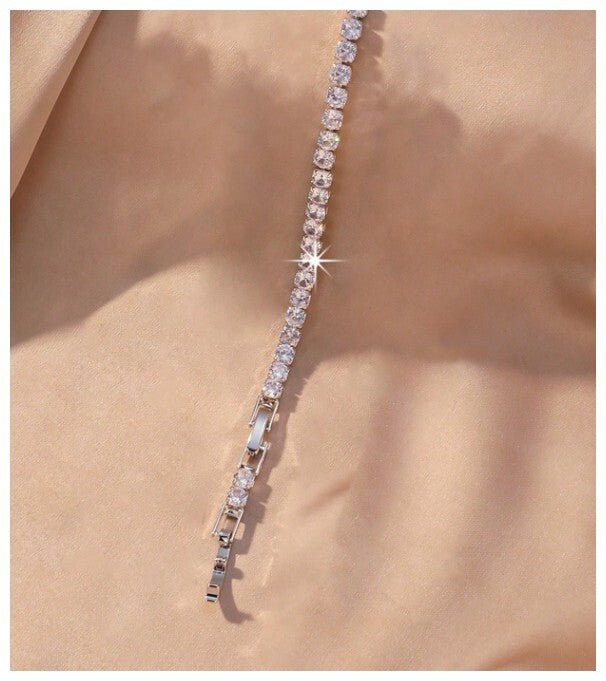 Sparkly round tennis - Bracelet - Silver - CZs - 5mm 7-8.5"