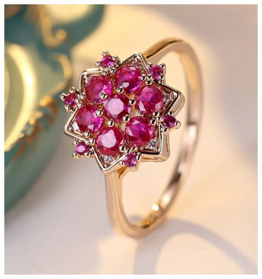 Fuschia Sunflower - Ring - Rose Gold - CZs - Size 8