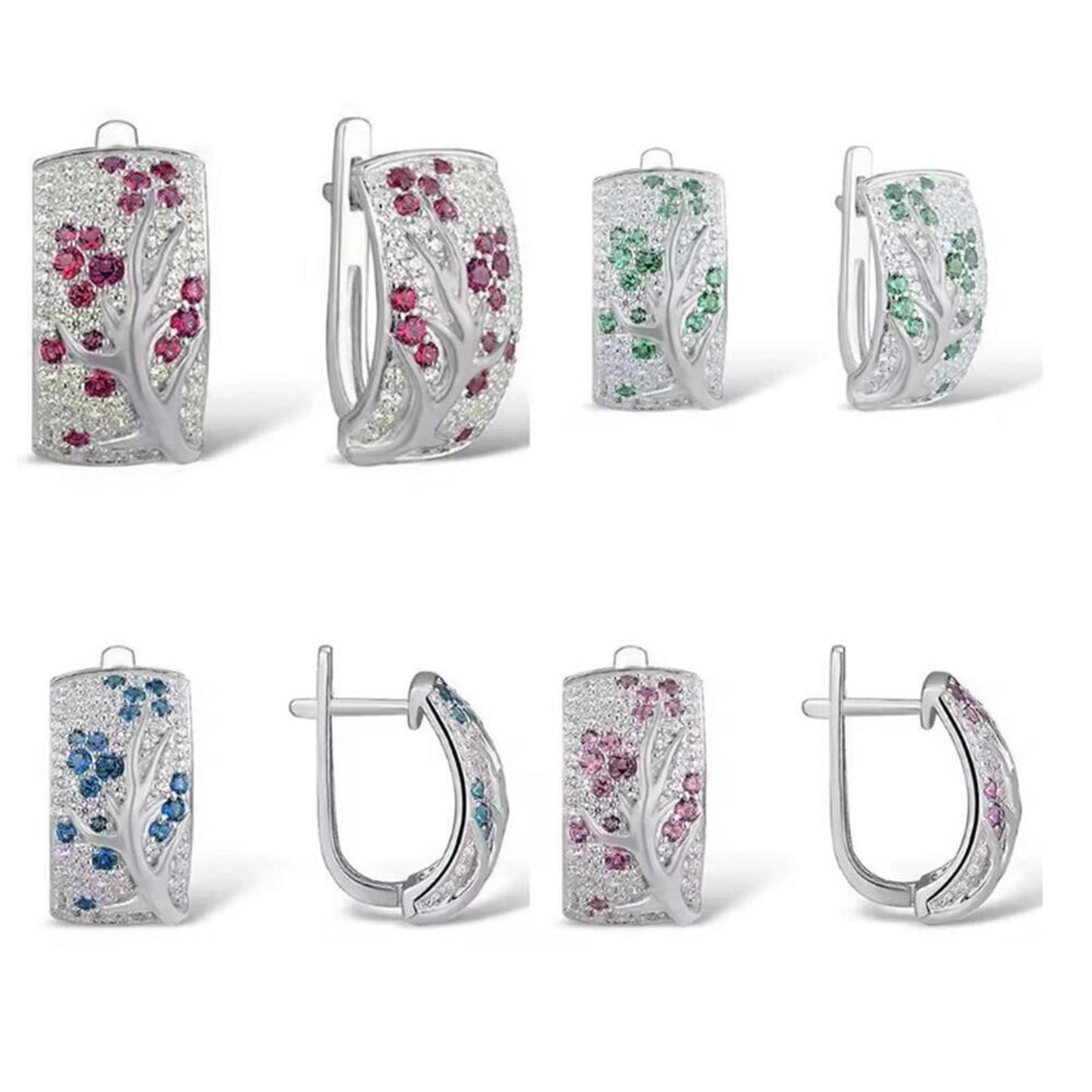Blue cherry blossom earrings - silver - CZs