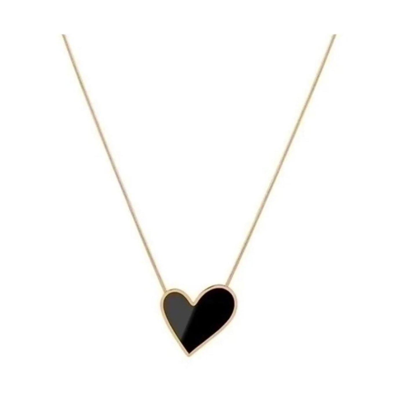 Black heart necklace- 18K gold plated - enamel - 18 to 20"