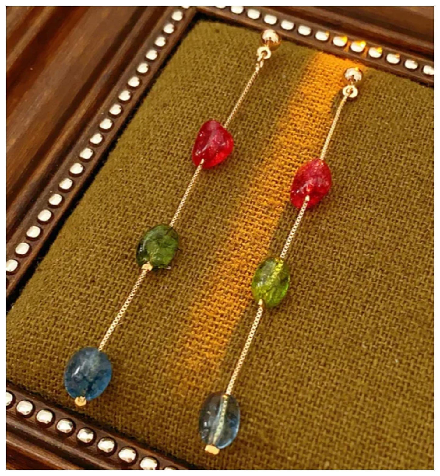 Natural multicolor tassel earrings - Earrings - Gold - 8cm