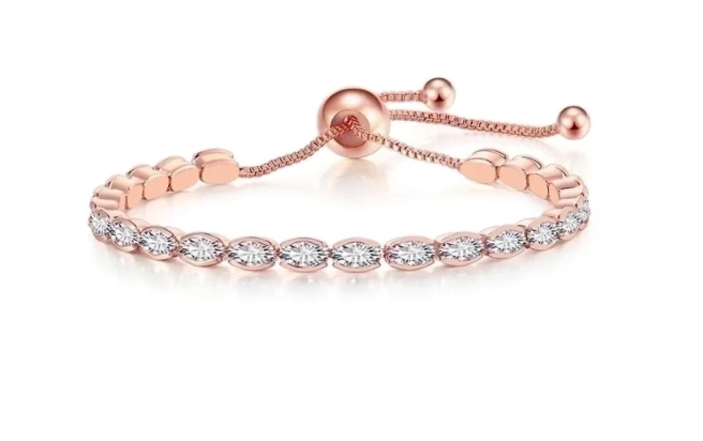 Oval tennis - Bracelet - Rose Gold - CZs - 3mm - adustable