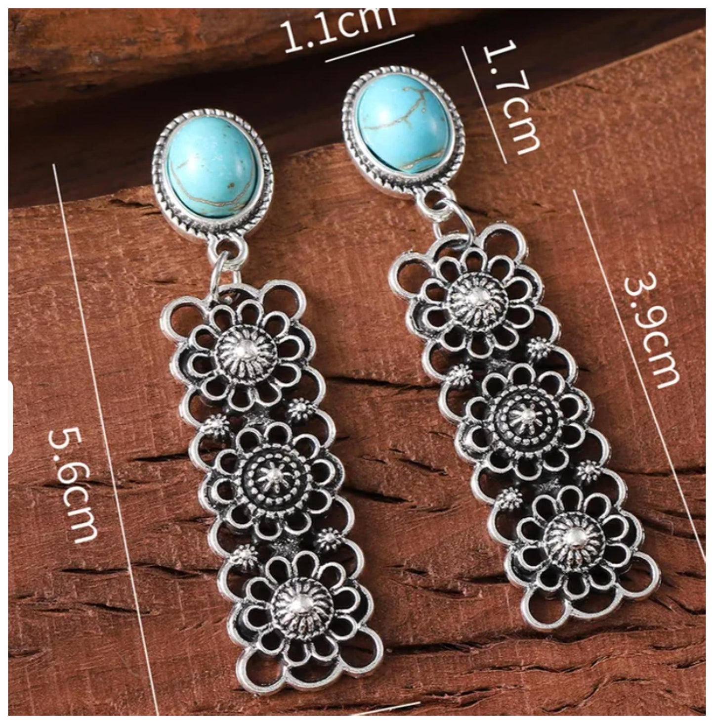 Natural turquoise rectangle retro - Earrings - Gold - 5.6cm