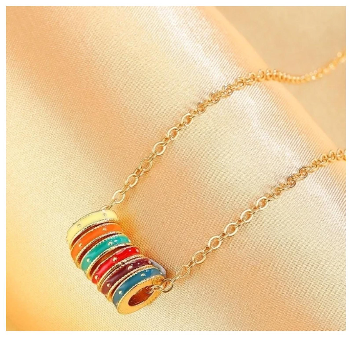 Multicolor rings - Color - Necklace/Earring set - Gold - 18"