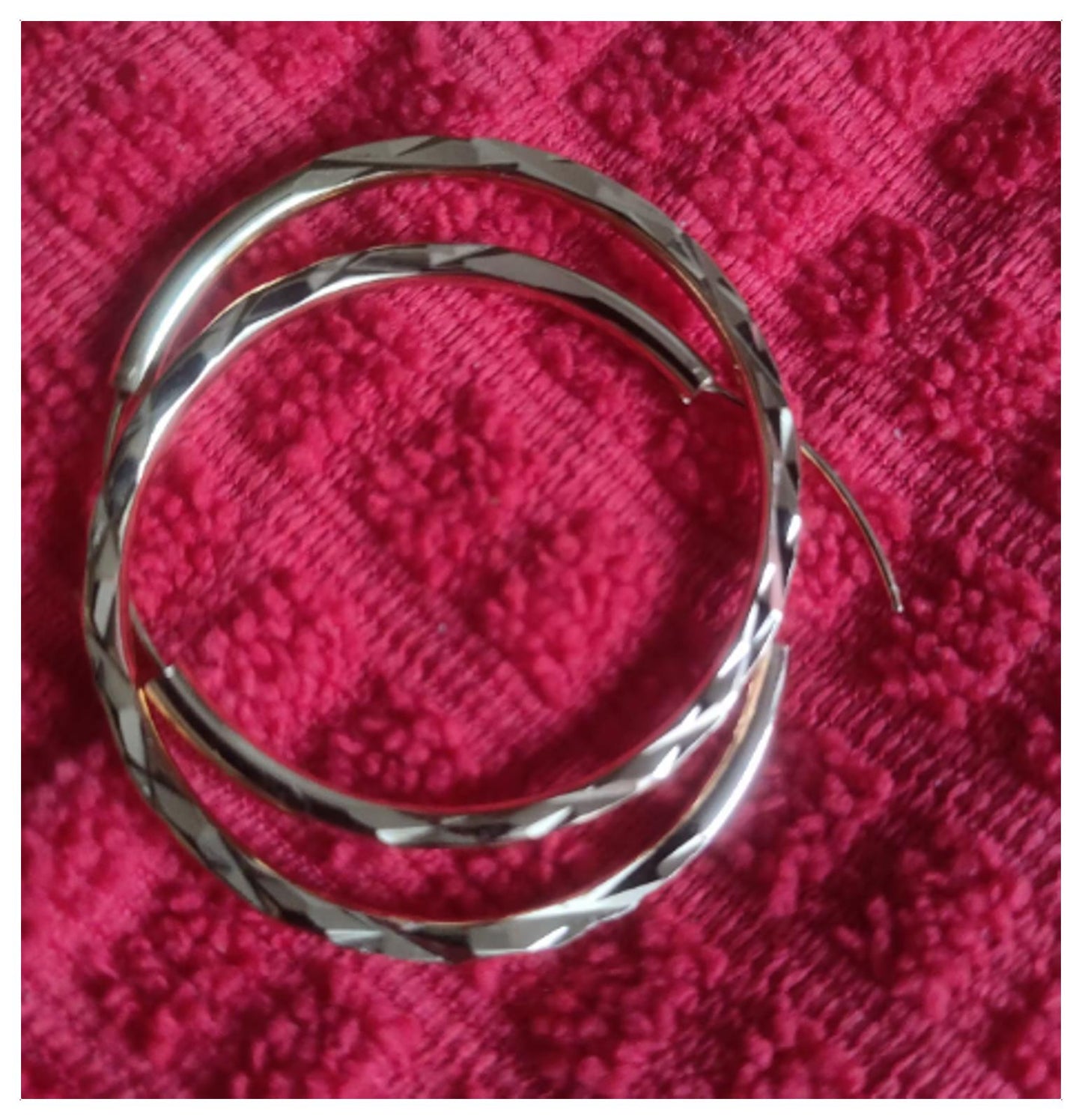 Thin patterned hoops - Earrings - Silver - 1.5"