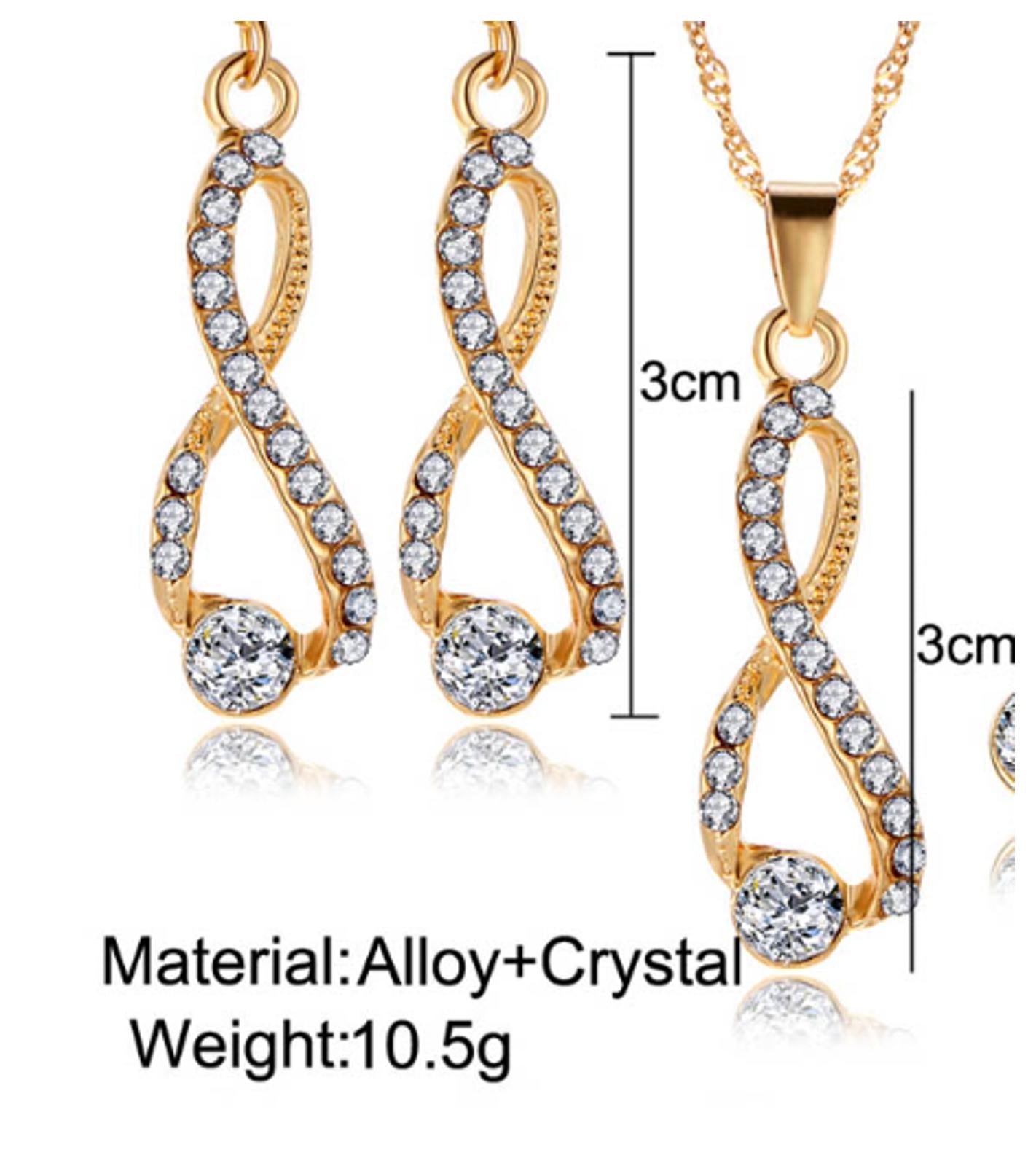 Twisted Infinity Necklace/Earring set - Gold - CZs - 18"