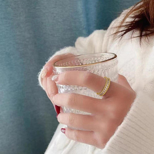 Bead edge band RING - Silver - CZs - size 6