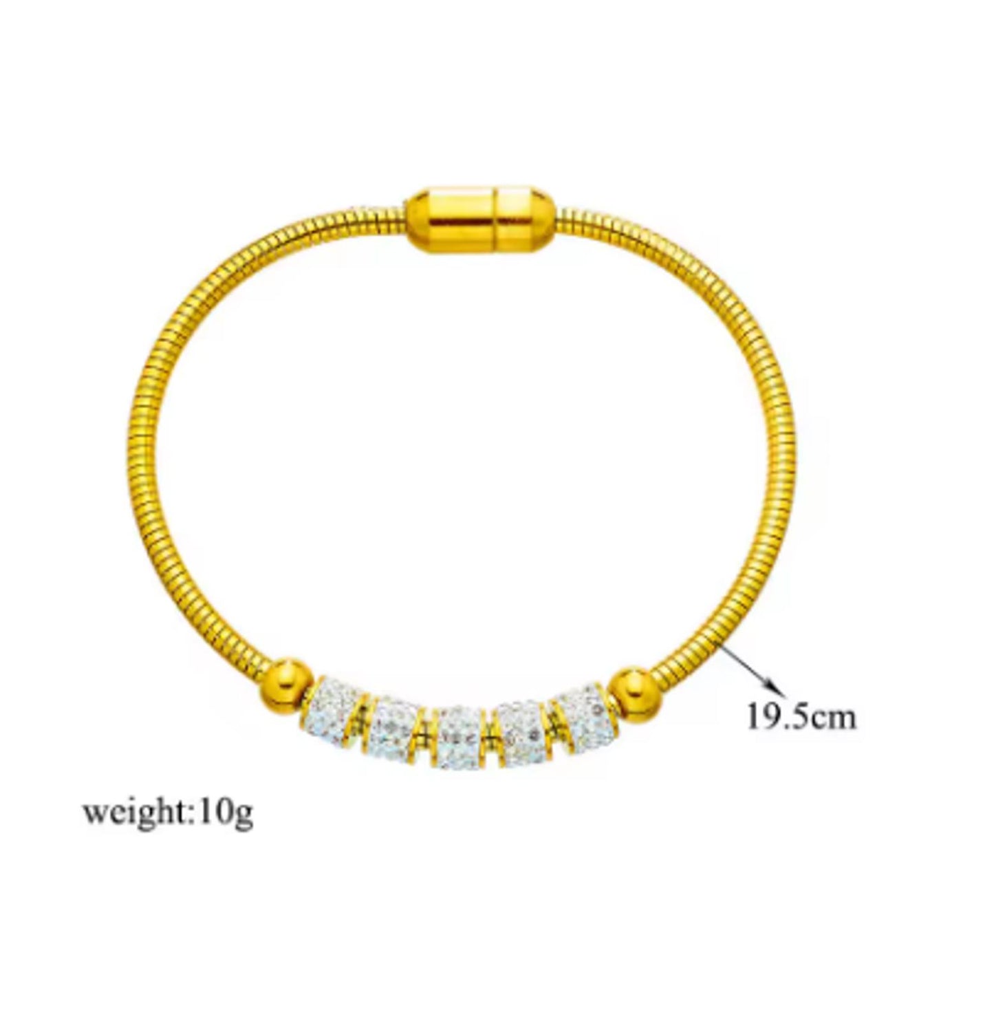 Rhinestone beaded bangle - Bracelet - Gold - CZs - 7.5"