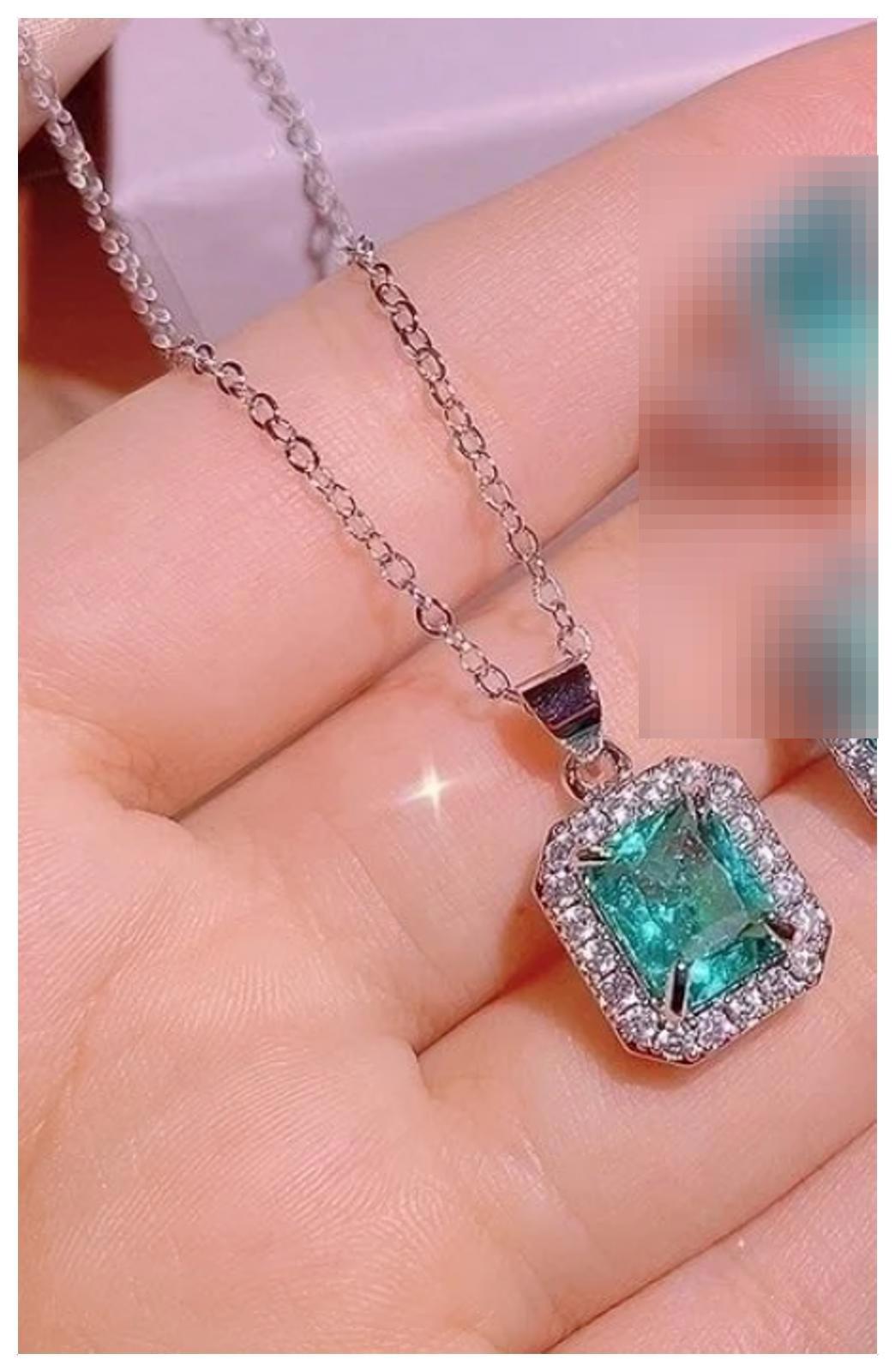Radiant teal - Necklace - Silver - CZs - 20"