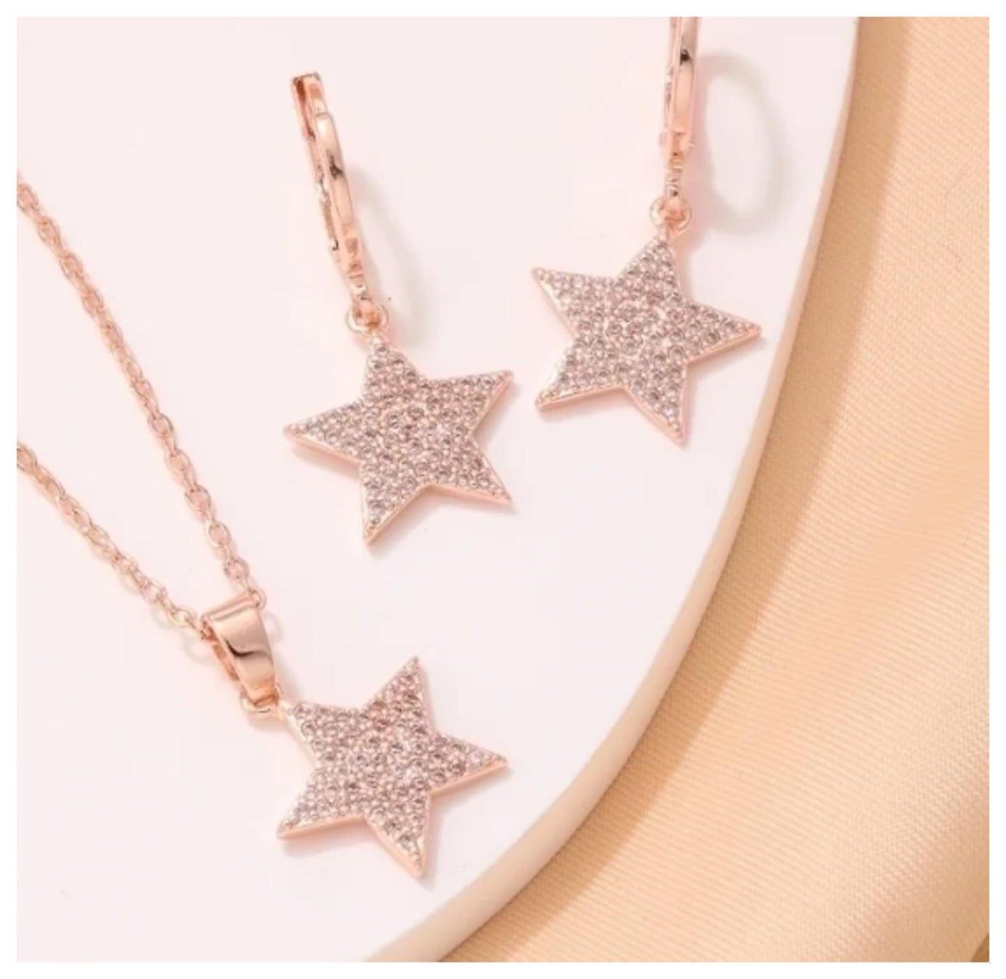 Sparkle stars - Necklace/Earring set - Rose Gold- CZs - 18"