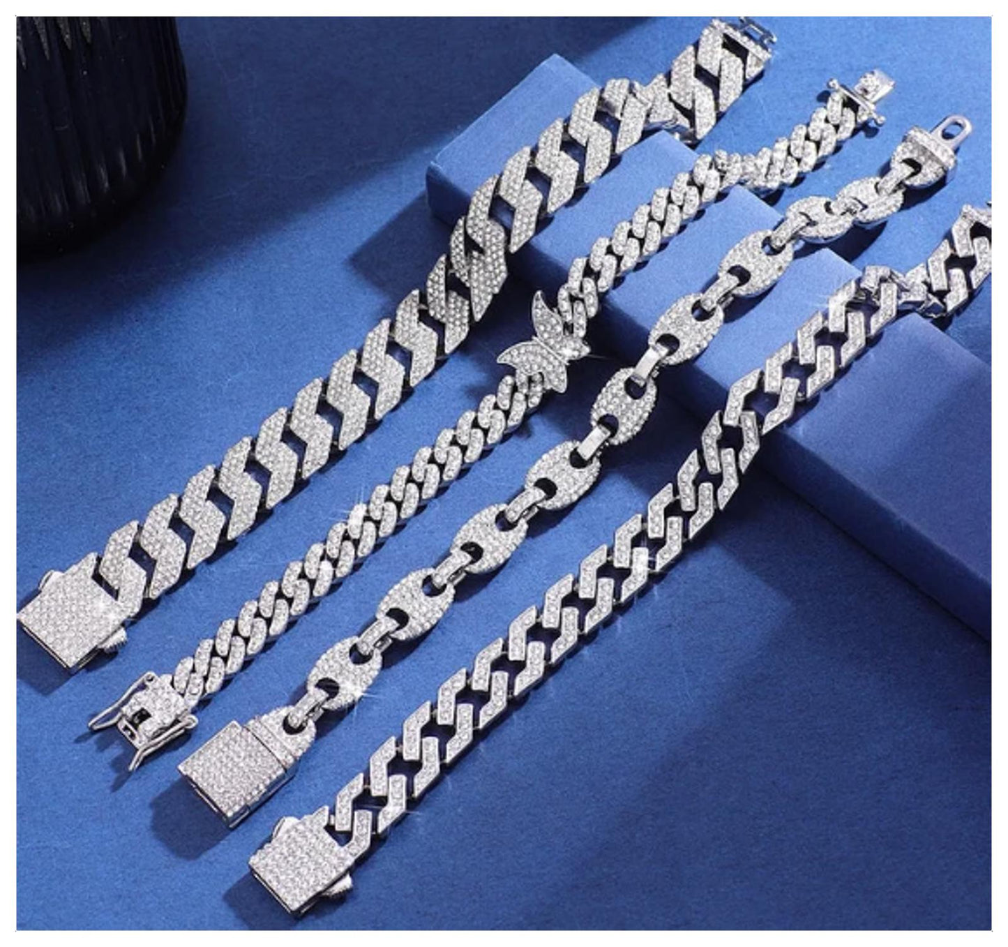 Mariner bling chain - Bracelet - Silver - CZs - 8"