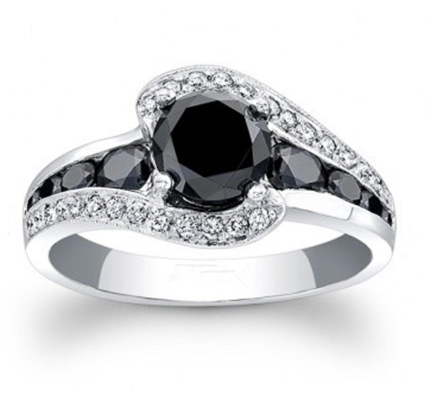 Black swirl Ring - Silver - CZs - Size 8