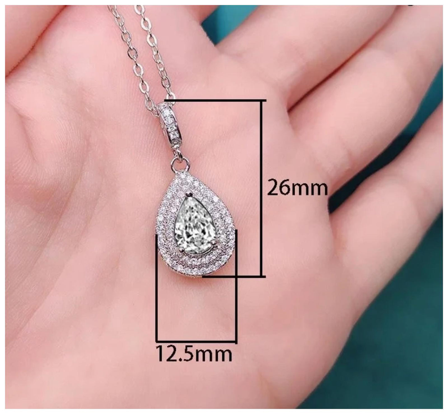 Purple double halo teardrop - Necklace - Silver - CZs - 20"