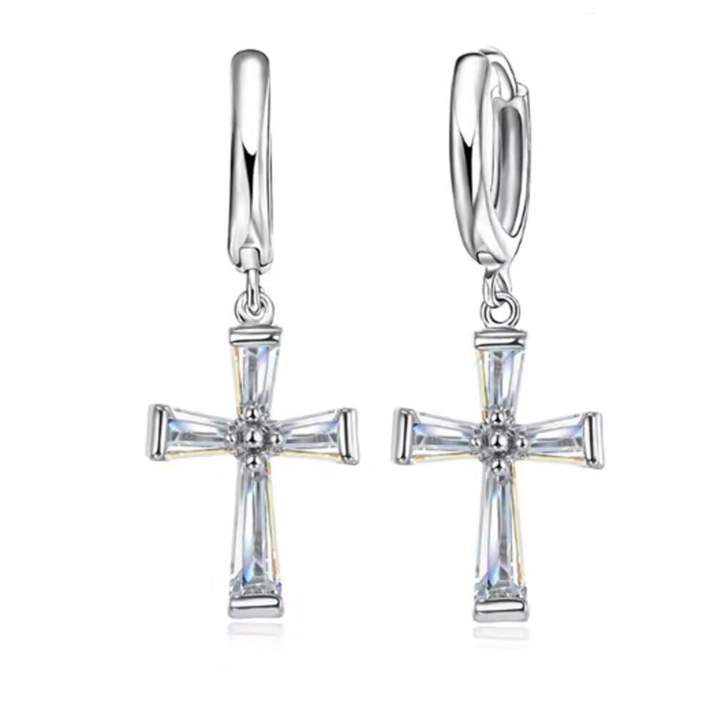Cross earrings - silver - CZs