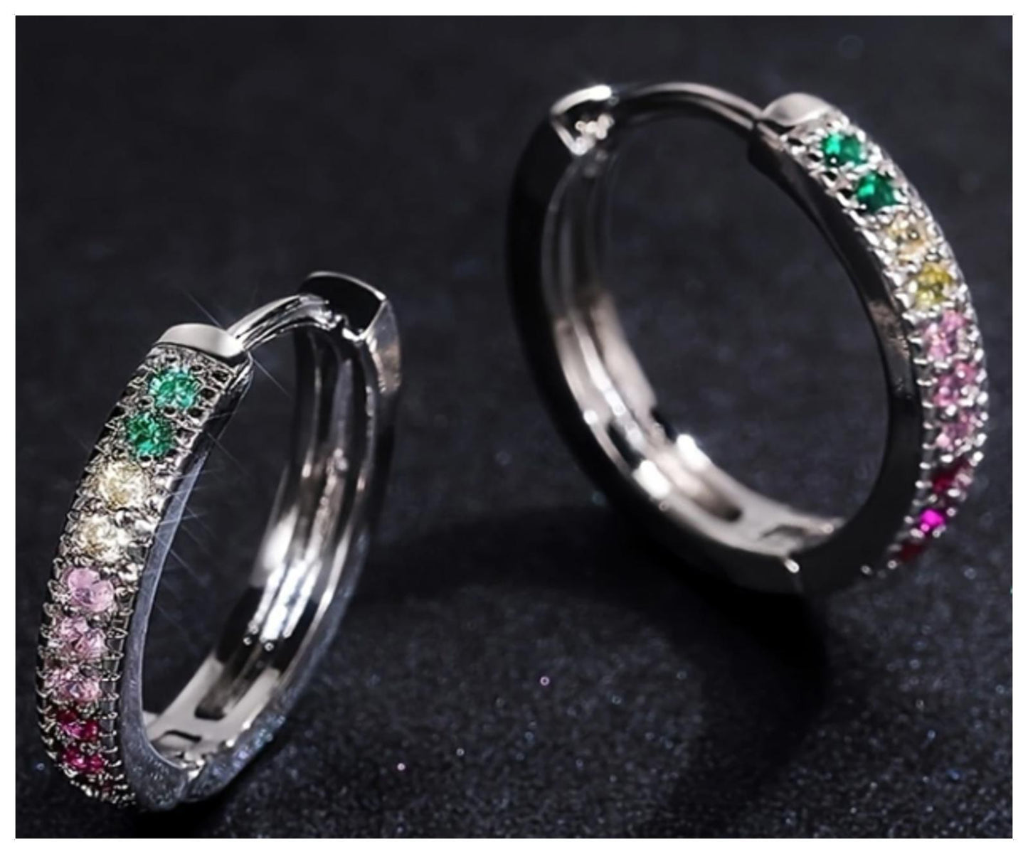 Multicolor hoops - Earrings - Silver - CZs - 1.8cm