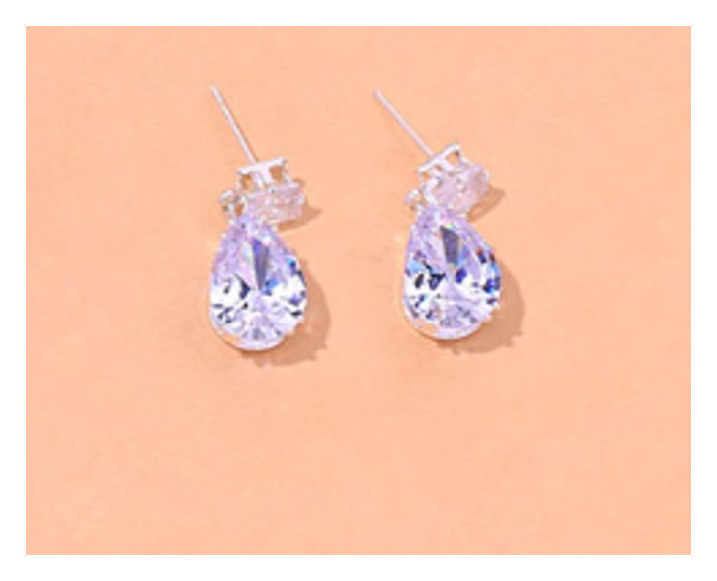 Pear Shaped Drop Earrings - Silver - CZs - 1.5"