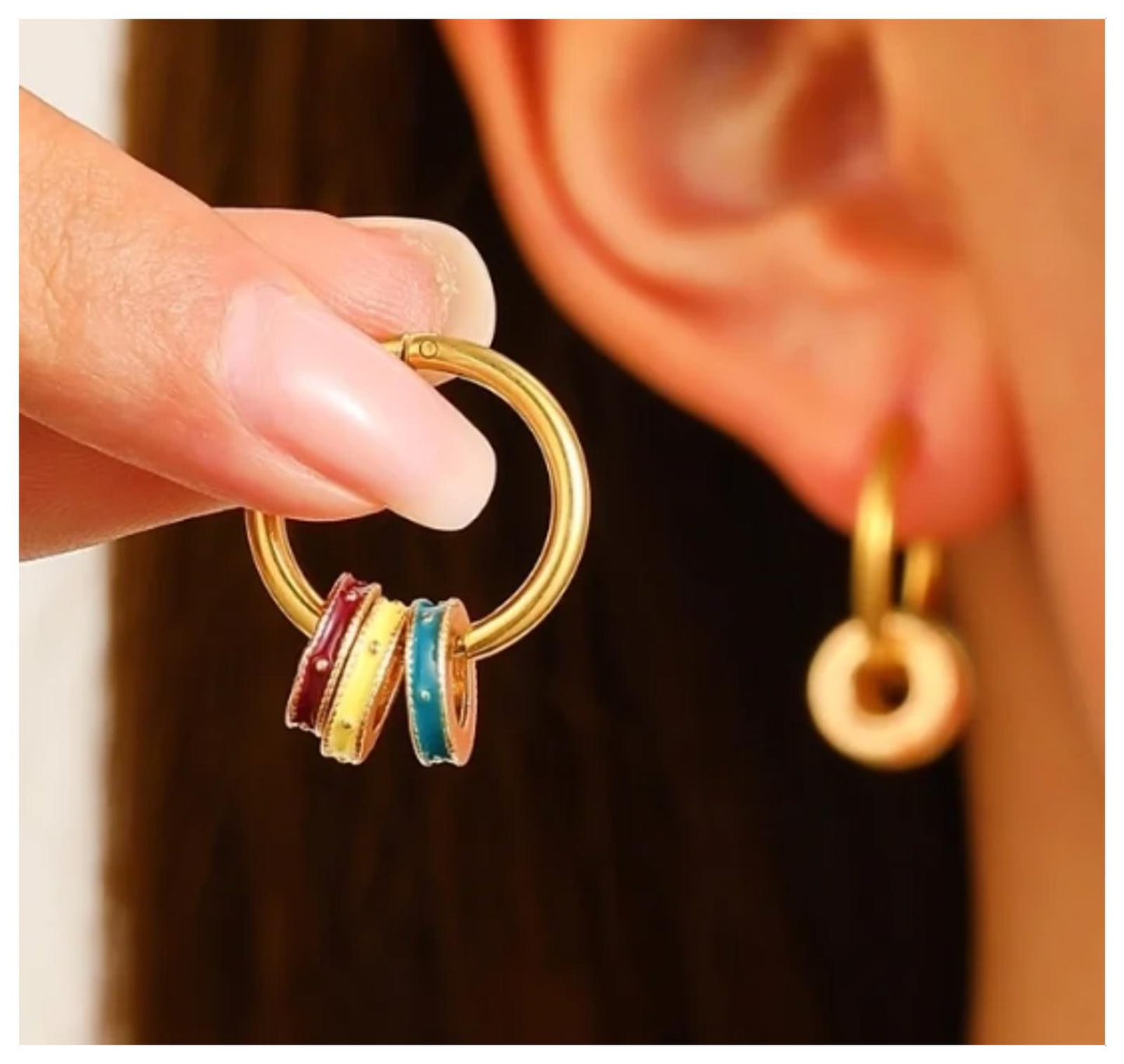 Multicolor rings - Color - Necklace/Earring set - Gold - 18"