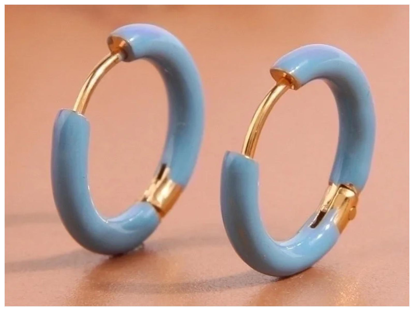 Blue hinged enamel hoop - Earrings - Gold - 2cm