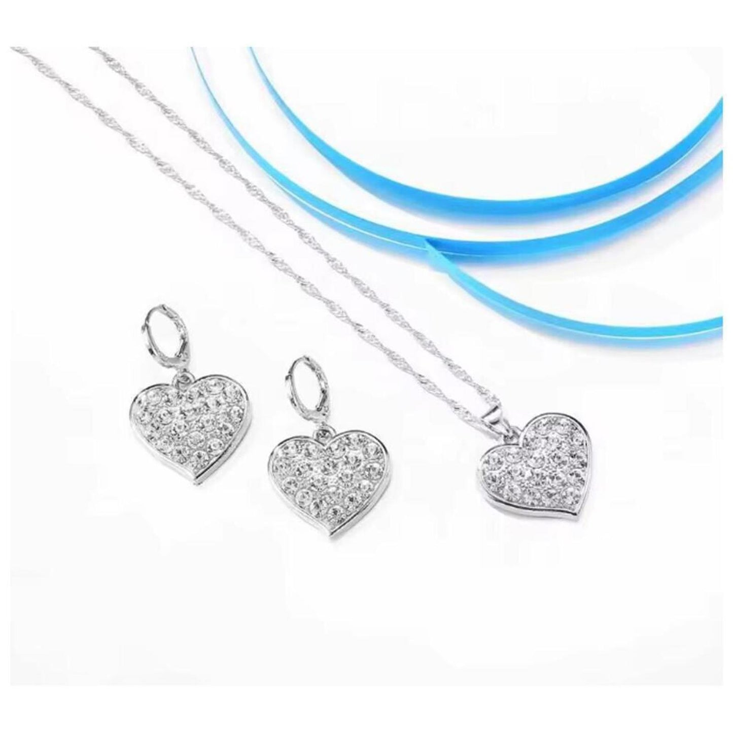 Heart necklace - silver - CZs - 20"