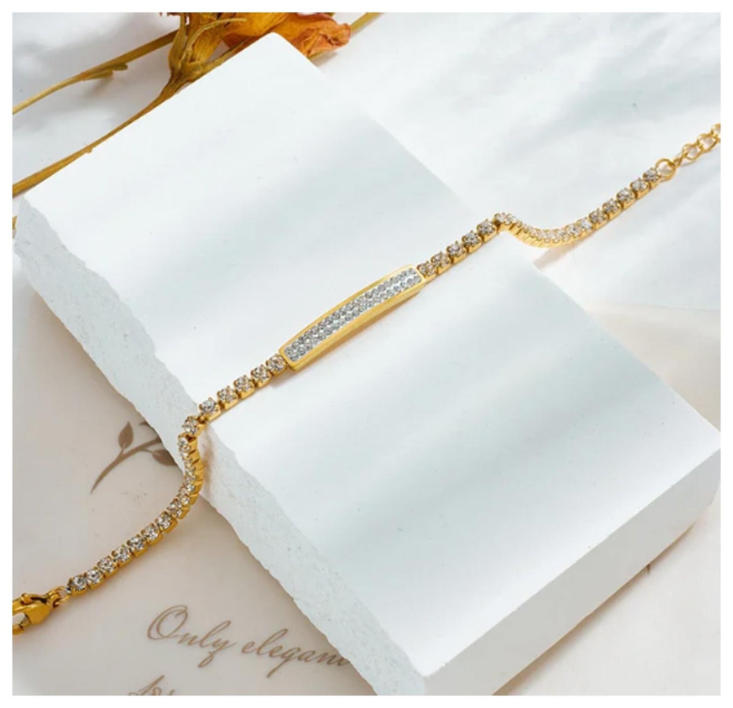 Rectangle tennis - Bracelet - Gold - CZs - 7-9"