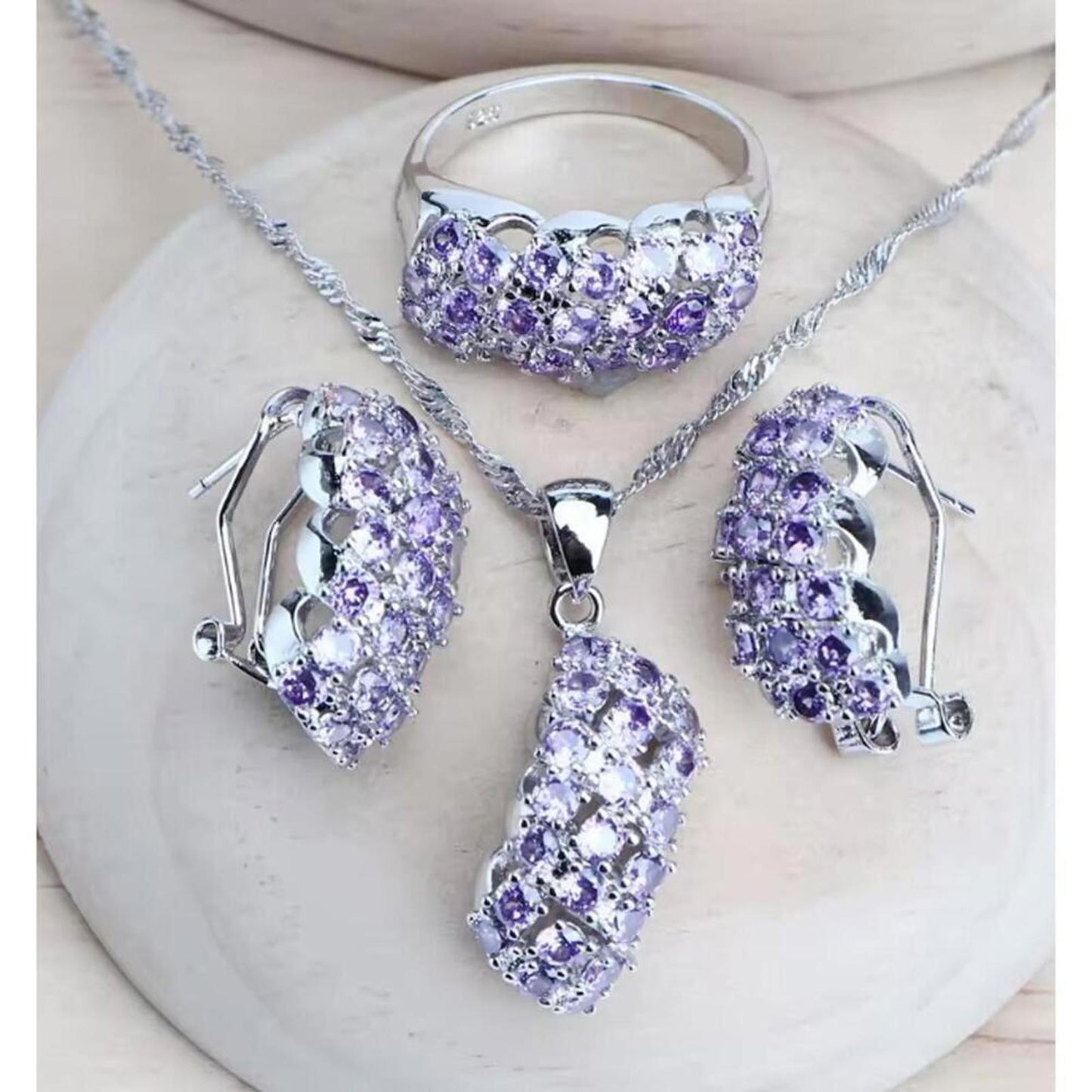 Purple waterfall earrings - silver - CZs