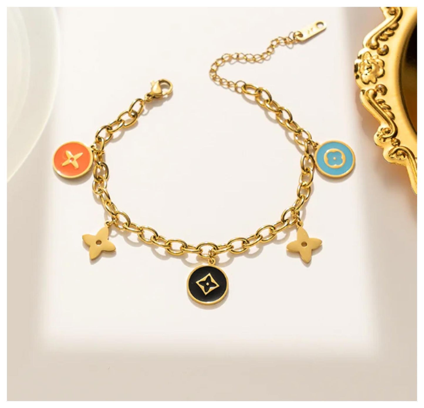 Multicolor star charm - Bracelet - Gold - 6.5-8"