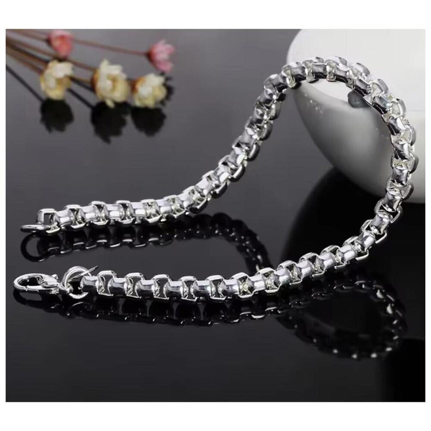 Round box chain bracelet - silver - 4mm, 8".