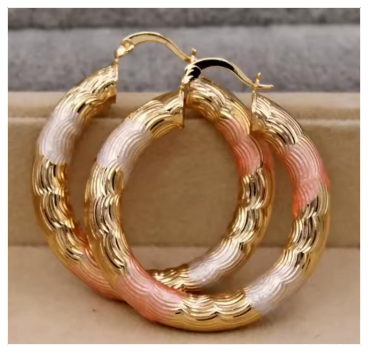 Tricolor hoop - Earrings - Gold - 1"