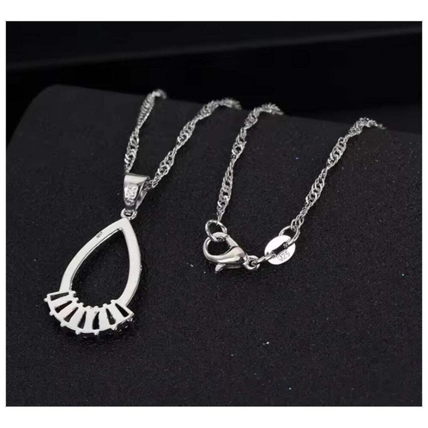 Multi color baguette pendant necklace - silver - CZs - 18"
