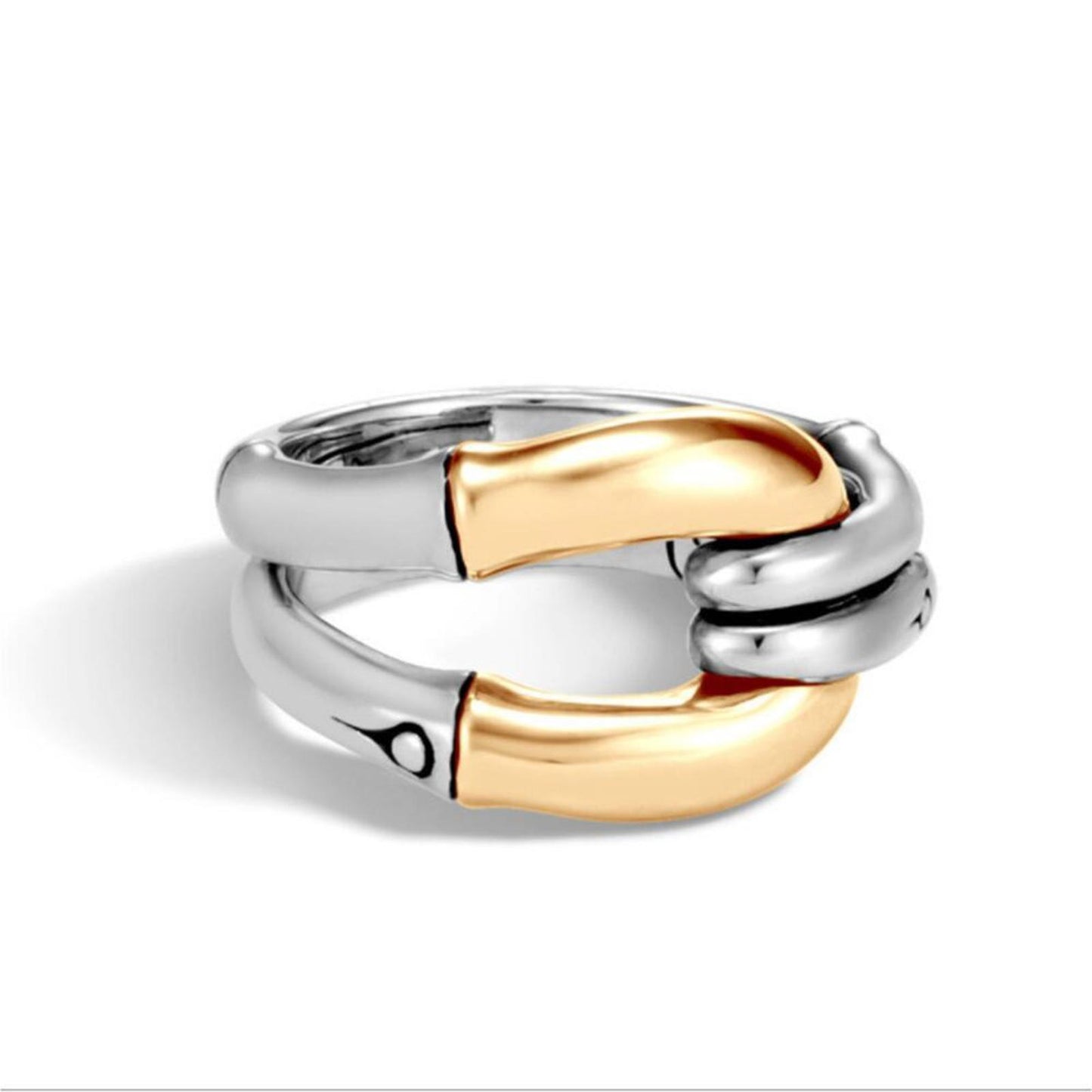Two Tone horseshoe band RING - Silver - CZs - size 10