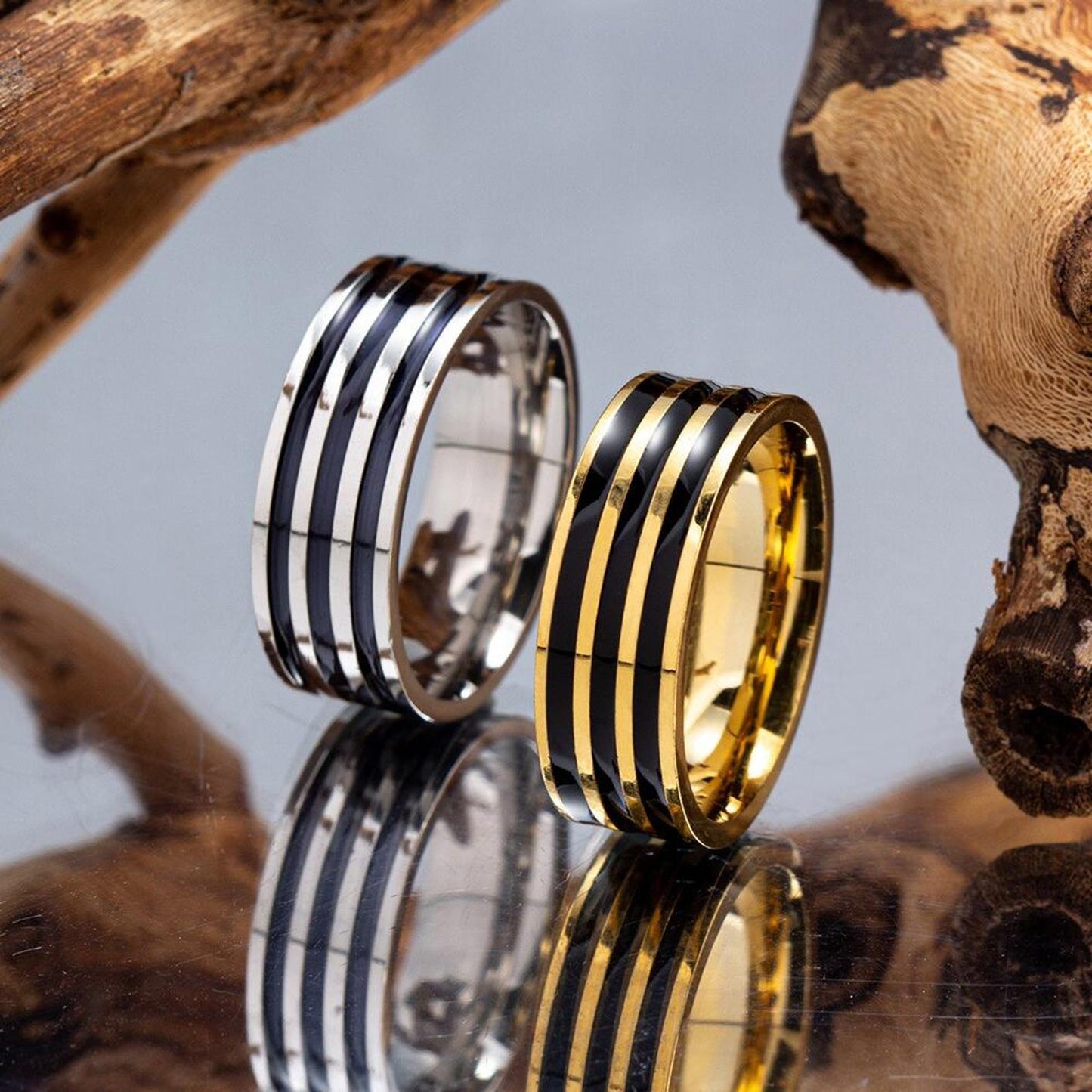 Black groove band RING - Silver - size 13