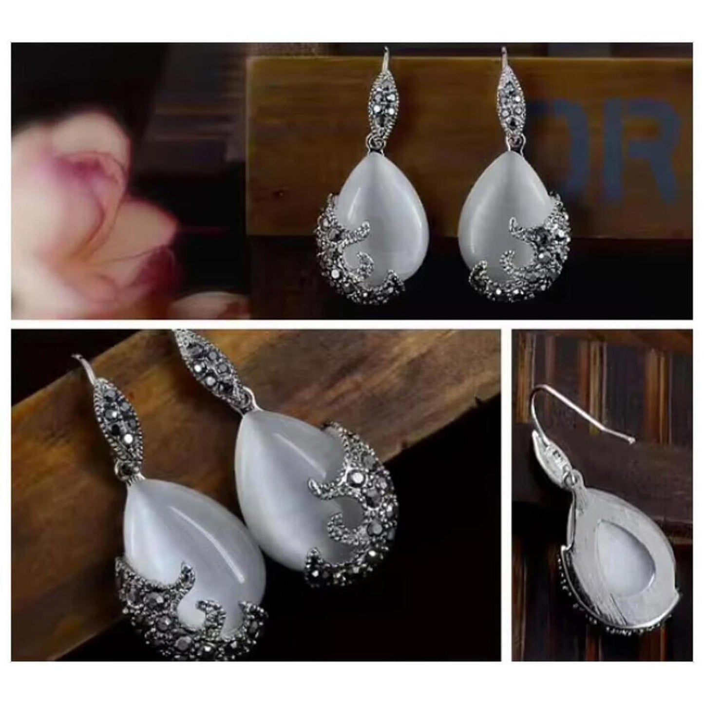 Cat's Eye earrings - silver - CZs - 20"