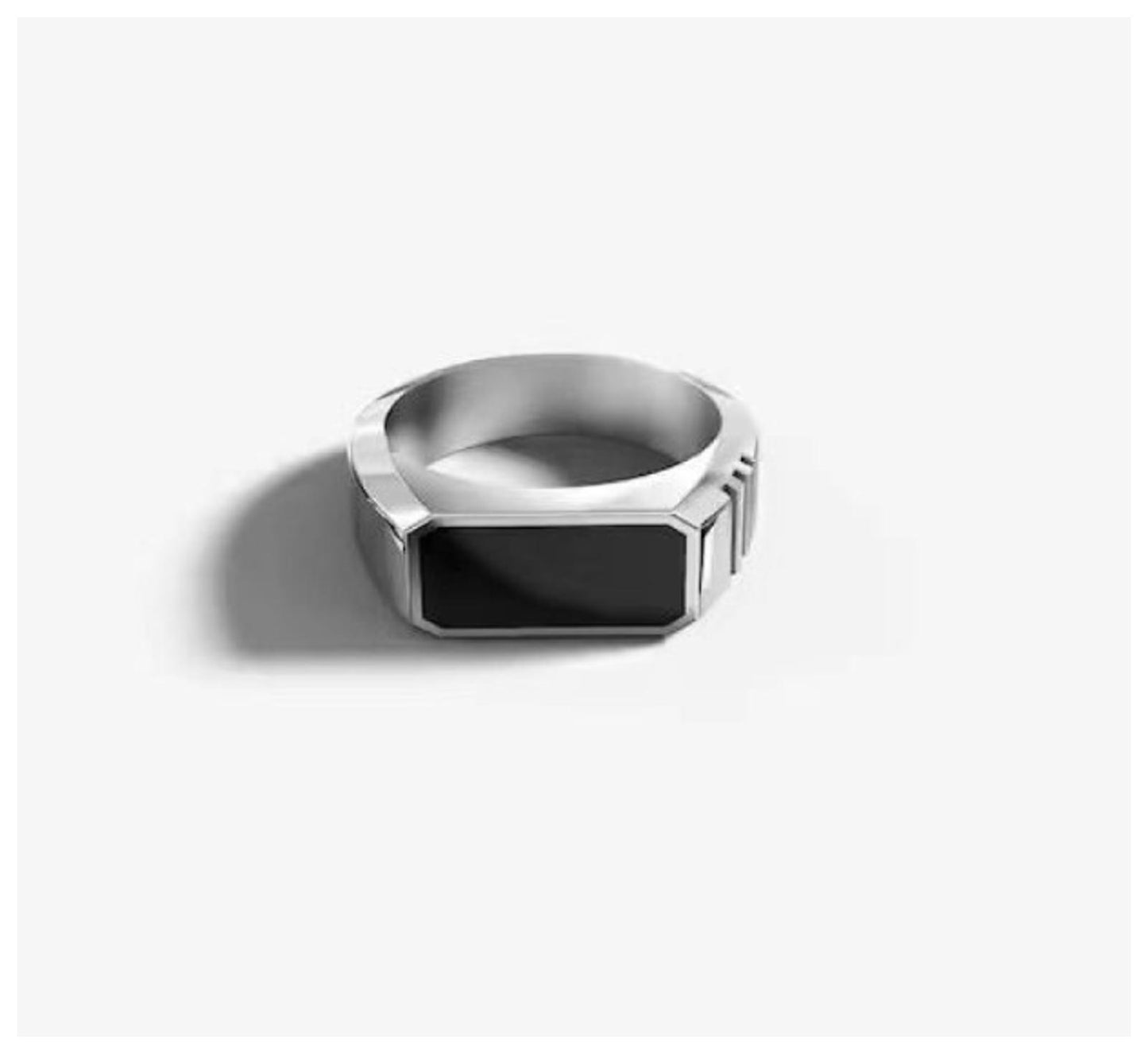 Black rectangular enamal - Ring - Silver - Size 9